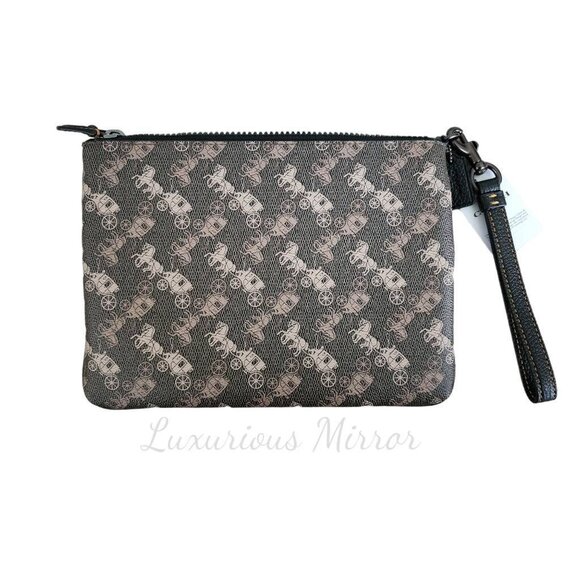 Coach Wristlet Leather Brown Saturn Planet Canvas Horse Carriage 86097 Women New - Picture 2 of 5